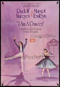 1y441 I AM A DANCER English 1sh '72 Rudolf Nureyev, Margot Fonteyn, cool art of dancing couple!