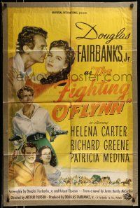 1y291 FIGHTING O'FLYNN 1sh '49 cool art of swashbuckling Douglas Fairbanks, Jr., Helena Carter!