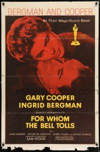 1y310 FOR WHOM THE BELL TOLLS 1sh R57 c/u of Gary Cooper & Ingrid Bergman, Hemingway!