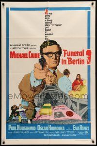1y327 FUNERAL IN BERLIN 1sh '67 cool art of Michael Caine pointing gun, directed by Guy Hamilton!