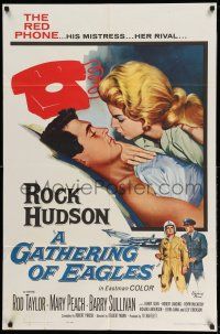 1y336 GATHERING OF EAGLES 1sh '63 romantic close-up artwork of Rock Hudson & sexy Mary Peach!