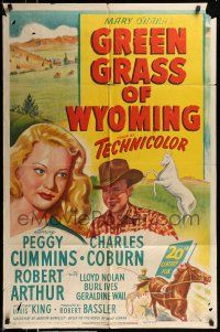 1y377 GREEN GRASS OF WYOMING 1sh '48 great art of pretty Peggy Cummins & Charles Coburn!