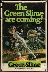 1y378 GREEN SLIME 1sh '69 classic cheesy sci-fi movie, wonderful art of sexy astronaut & monster!