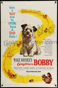 1y379 GREYFRIARS BOBBY 1sh '61 Walt Disney, huge close up art of cute tiny Skye Terrier!