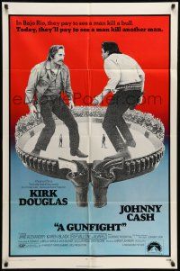 1y386 GUNFIGHT 1sh '71 people pay to see Kirk Douglas and Johnny Cash try to kill each other!