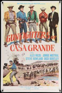 1y388 GUNFIGHTERS OF CASA GRANDE 1sh '64 cool image of Alex Nicol, Jorge Mistral, & Steve Rowland!