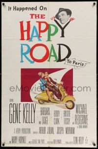 1y394 HAPPY ROAD 1sh '57 Gene Kelly directs & stars w/pretty Barbara Laage on Vespa!