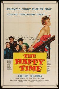 1y396 HAPPY TIME 1sh '52 Charles Boyer, Louis Jourdan, full-length sexy maid Linda Christian