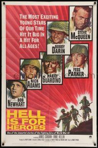 1y407 HELL IS FOR HEROES 1sh '62 Steve McQueen, Bob Newhart, Fess Parker, Bobby Darin, WWII!