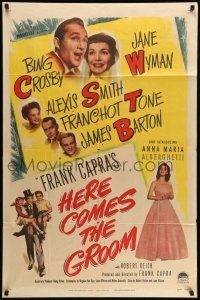 1y416 HERE COMES THE GROOM 1sh '51 Bing Crosby, Jane Wyman, Alexis Smith, Frank Capra