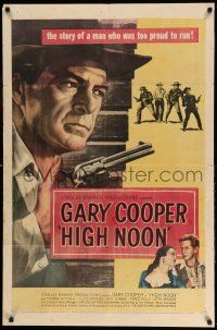 1y421 HIGH NOON 1sh '52 art of Gary Cooper, who was too proud to run, Fred Zinnemann classic!