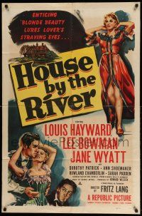 1y438 HOUSE BY THE RIVER 1sh '50 Fritz Lang, enticing blonde beauty lures lover's straying eyes!