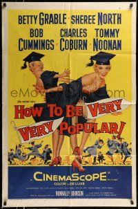 1y439 HOW TO BE VERY, VERY POPULAR 1sh '55 art of sexy students Betty Grable & Sheree North!