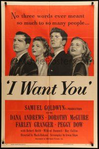 1y450 I WANT YOU style A 1sh '51 Dana Andrews, Dorothy McGuire, Farley Granger, Peggy Dow