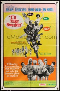 1y454 I'LL TAKE SWEDEN 1sh '65 Bob Hope & Tuesday Weld, lots of sexy bikini babes, different!!
