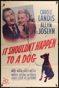 1y466 IT SHOULDN'T HAPPEN TO A DOG 1sh '46 c/u of Carole Landis & Allyn Joslyn with Doberman!