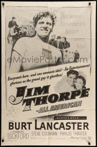 1y476 JIM THORPE ALL AMERICAN 1sh R57 Burt Lancaster as greatest athlete of all time!