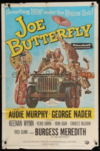 1y478 JOE BUTTERFLY 1sh '57 great artwork of Audie Murphy & soldiers flirting with girl in Japan!