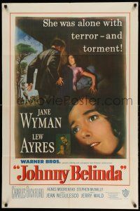 1y481 JOHNNY BELINDA 1sh '48 Jane Wyman was alone with terror and torment, Lew Ayres