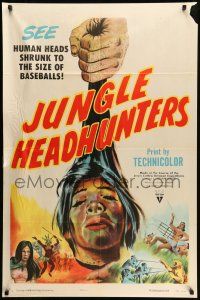 1y483 JUNGLE HEADHUNTERS style A 1sh '51 wild shrunken head image, voodoo documentary!