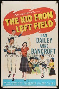 1y489 KID FROM LEFT FIELD 1sh '53 Dan Dailey, Anne Bancroft, baseball kid argues with umpire!