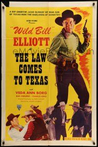 1y515 LAW COMES TO TEXAS 1sh R48 great full-length image of Wild Bill Elliott with two guns!