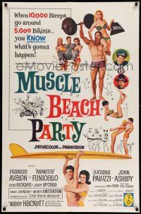 1y603 MUSCLE BEACH PARTY 1sh '64 Frankie & Annette, 10,000 biceps & 5,000 bikinis!