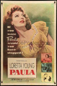 1y660 PAULA 1sh '52 really pretty Loretta Young had only gone half-way to love before!