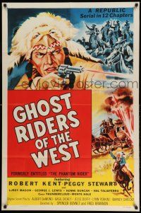 1y663 PHANTOM RIDER 1sh R54 Republic serial, Native American w/gun, Ghost Riders of the West!