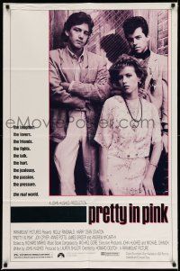 1y679 PRETTY IN PINK 1sh '86 great portrait of Molly Ringwald, Andrew McCarthy & Jon Cryer!