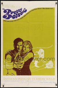 1y680 PRETTY POISON 1sh '68 cool artwork of psycho Anthony Perkins & crazy Tuesday Weld!
