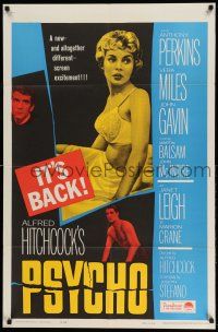 1y692 PSYCHO 1sh R65 sexy half-dressed Janet Leigh, Anthony Perkins, Alfred Hitchcock classic!