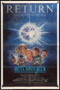 1y710 RETURN OF THE JEDI 1sh R85 George Lucas classic, Mark Hamill, Ford, Tom Jung art!