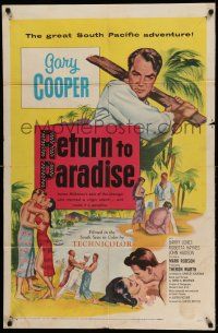 1y712 RETURN TO PARADISE 1sh '53 art of Gary Cooper, from James A. Michener's story!