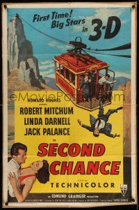 1y748 SECOND CHANCE 3D 1sh '53 cool 3-D art of Robert Mitchum, sexy Linda Darnell & cable car!