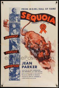 1y755 SEQUOIA 1sh R53 pretty Jean Parker in wilderness, art of man attacked by mountain lion!