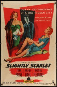 1y785 SLIGHTLY SCARLET style A 1sh '56 James M. Cain, sexy Rhonda Fleming & Arlene Dahl, John Payne