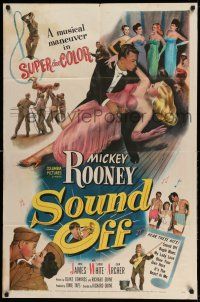 1y797 SOUND OFF 1sh '52 art of excited Mickey Rooney & sexy girls, written by Blake Edwards!