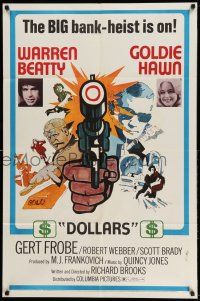 1y008 $ style D 1sh '71 bank robbers Warren Beatty & Goldie Hawn, cool art of gun!