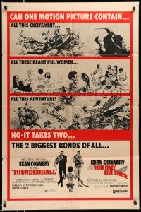 1y873 THUNDERBALL/YOU ONLY LIVE TWICE 1sh '71 Sean Connery's two biggest James Bonds of all!