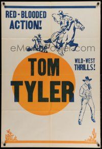 1y885 TOM TYLER 1sh '40s red-blooded action & wild-west thrills, western artwork!