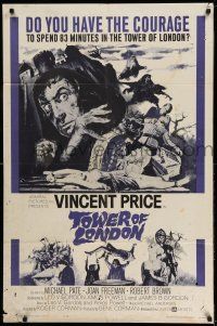 1y889 TOWER OF LONDON 1sh '62 Vincent Price, Roger Corman, montage of horror artwork!