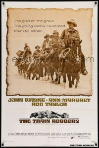 1y894 TRAIN ROBBERS style B 1sh '73 cowboy John Wayne & Ann-Margret on horseback!