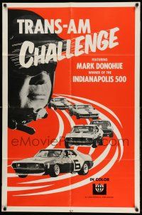 1y895 TRANS-AM CHALLENGE 1sh '60s great image of Mark Donohue & his Camaro, Javelins and Mustang!