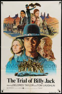 1y898 TRIAL OF BILLY JACK 1sh '74 Larry Salk art of Tom Laughlin as Billy Jack, Delores Taylor!