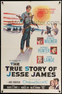 1y902 TRUE STORY OF JESSE JAMES 1sh '57 Nicholas Ray, Robert Wagner, Jeffrey Hunter, Hope Lange