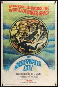 1y908 UNDERWATER CITY 1sh '62 William Lundigan, the world of inner space, scuba diving sci-fi art!