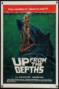 1y911 UP FROM THE DEPTHS 1sh '79 wild horror artwork of giant killer fish by William Stout!