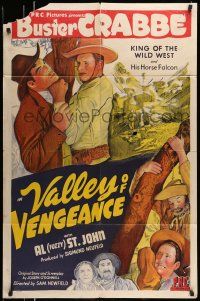 1y916 VALLEY OF VENGEANCE 1sh '44 stone litho of tough cowboy Buster Crabbe, King of the Wild West
