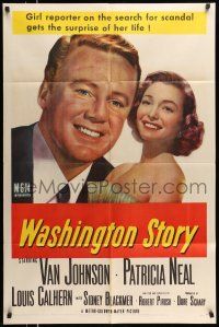 1y939 WASHINGTON STORY 1sh '52 great close up image of Van Johnson & Patricia Neal!